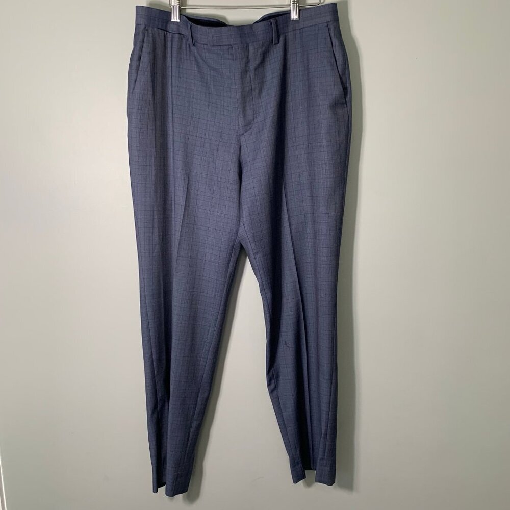 Banana Republic‎ 34x32 Mens Blue Glen Check 100% Wool Dress Pants Flat Front
